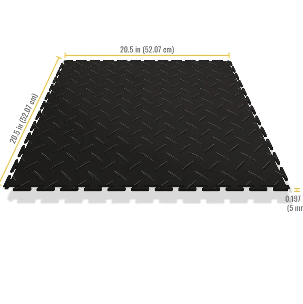 Diamond Plate Garage Tile Black or Dark Gray 8 tiles 5 mm x 20.5x20.5 Inches