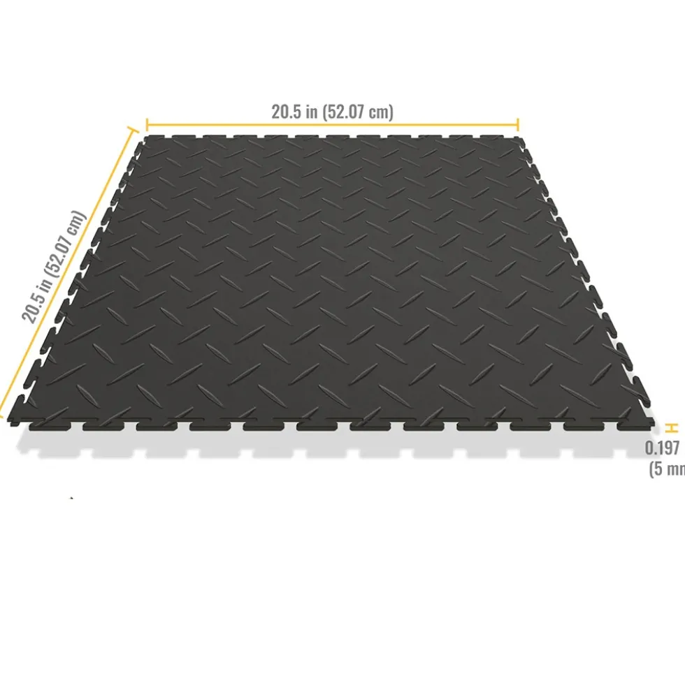Diamond Plate Garage Tile Black or Dark Gray 8 tiles 5 mm x 20.5x20.5 Inches