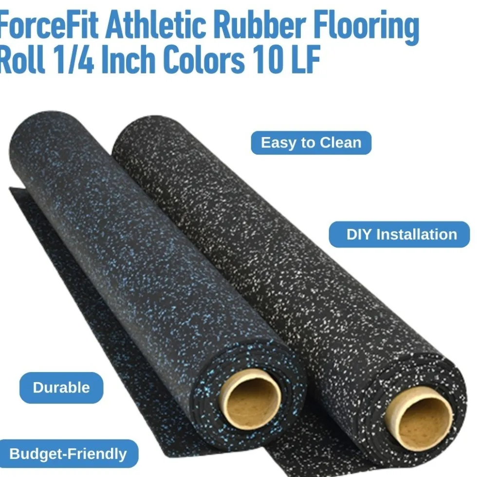 ForceFit Athletic Rubber Flooring Roll 1/4 Inch Colors 10 LF