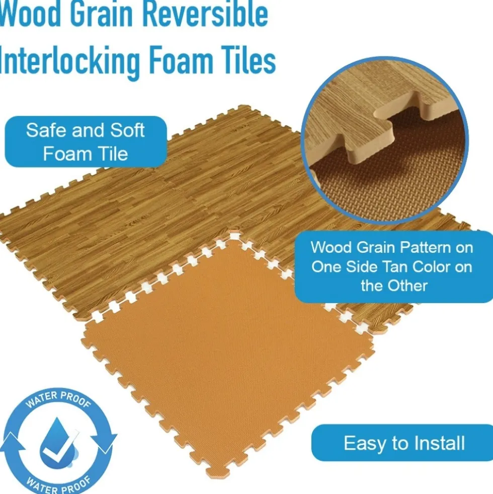 Wood Grain Foam Tiles Reversible 1/2 Inch x 2x2 Ft.